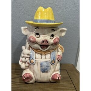 Vintage Treasure Craft Farmer Hog Pig Cookie Jar 12 in Made in USA 1960s